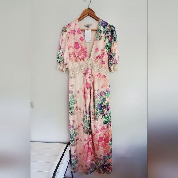 Hope & Ivy Maternity Floral Light Peach CutOut Balloon Sleeve Maxi Uk 14/  US 8 - Picture 3 of 11
